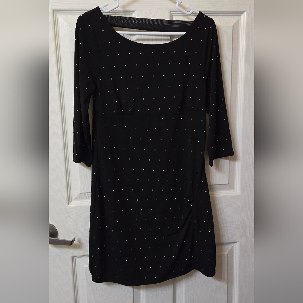 Express mini-ish dress, black with silver studs, Medium